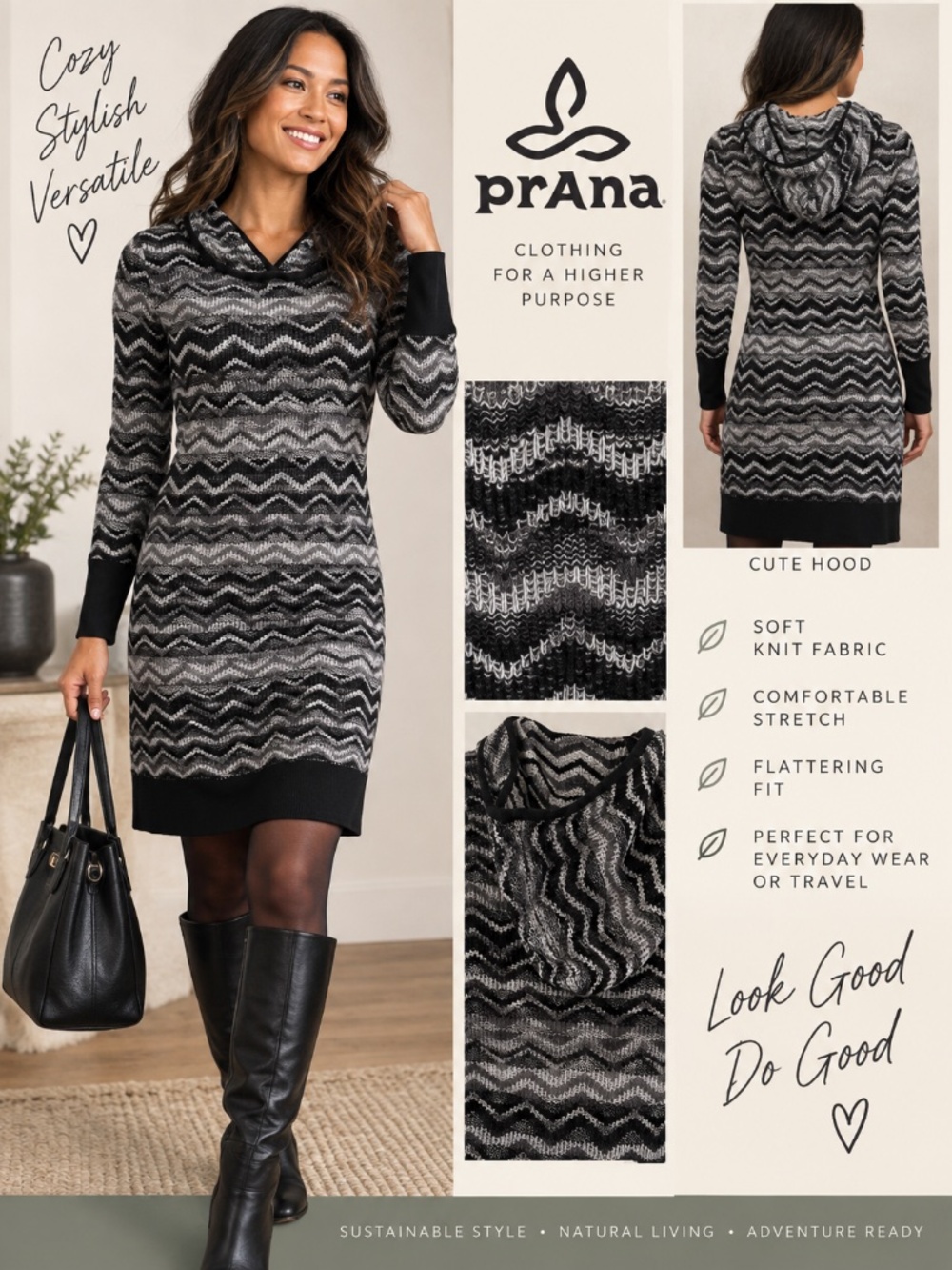 prAna Hooded Chevron Sweater Dress – Size S